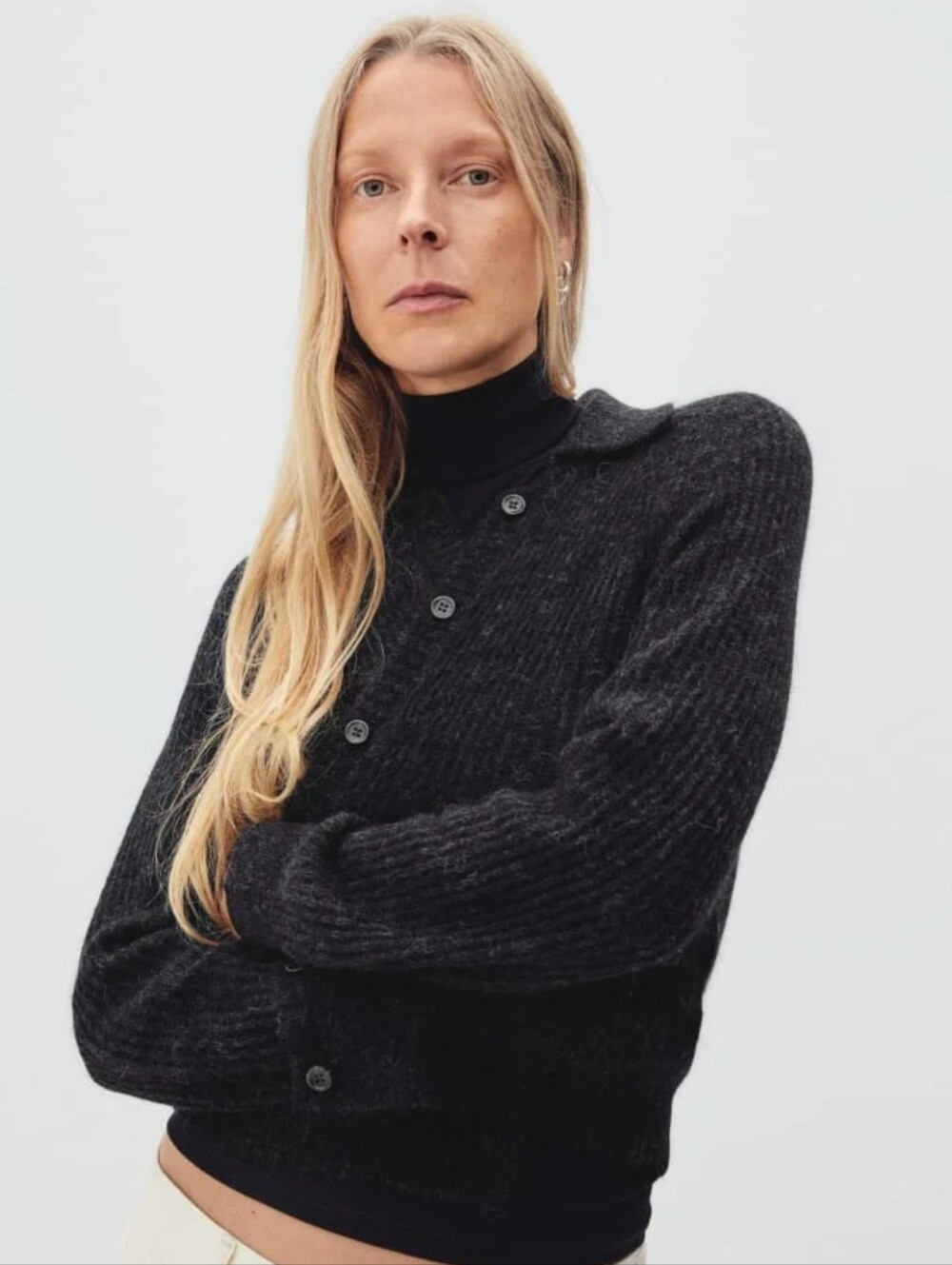 Everlane The Alpaca Collared Cardigan In Heather Black Size XS